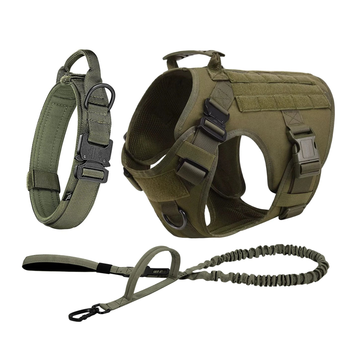Tactical Nylon Dog Harness Collar Leash Set Training Vest