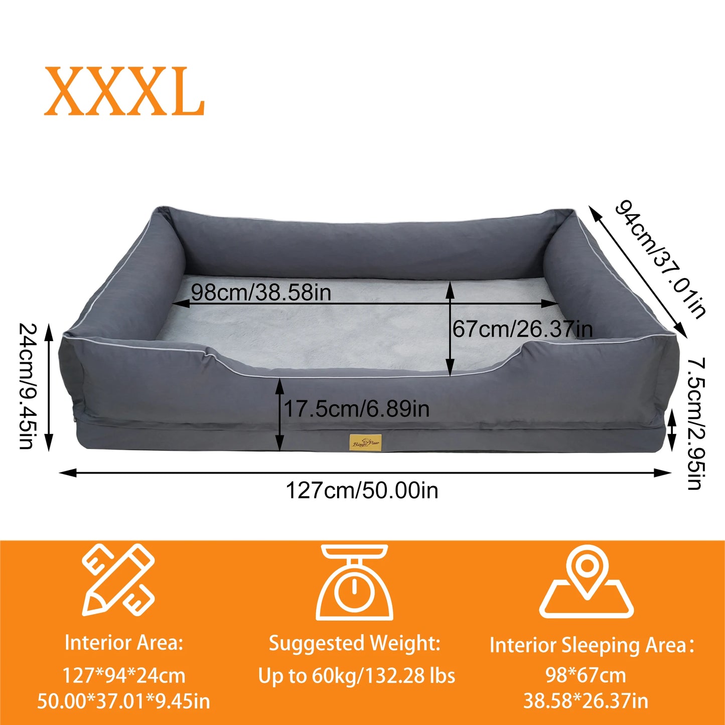 Bingopaw Orthopedic Foam Bolster Dog Bed Sofa