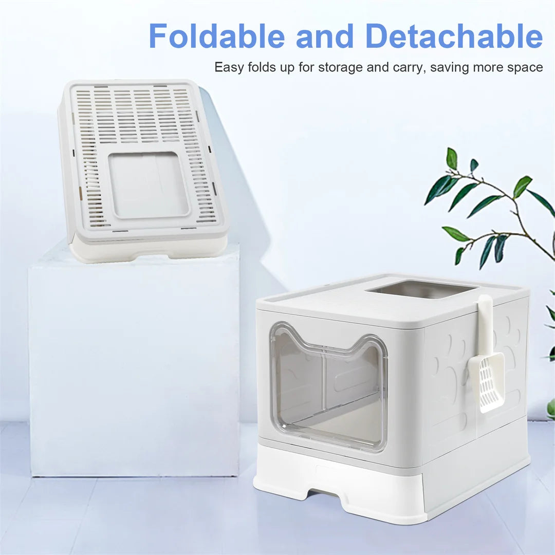 Foldable Portable Litter Box Enclosure With Fully Closed Scoop Drawer