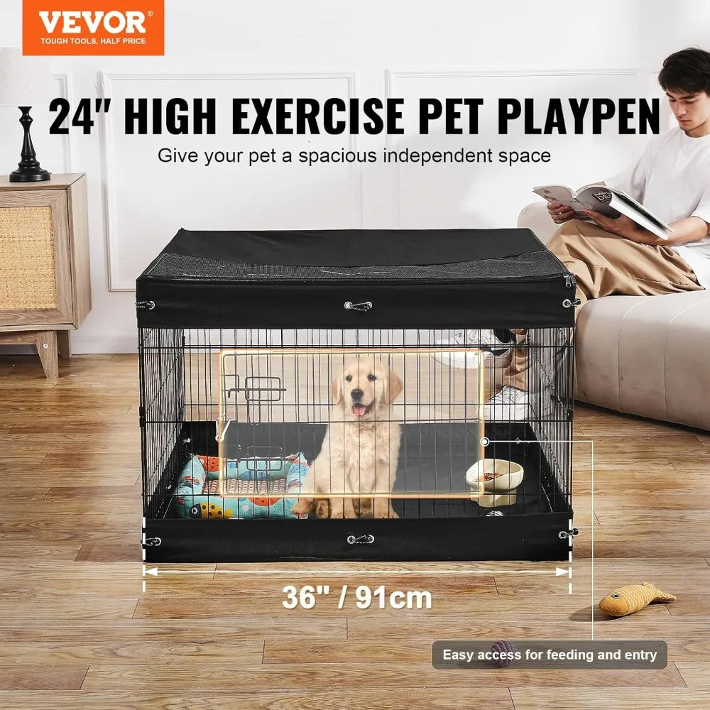 Foldable Dog Playpen With Top Cover And Front Door