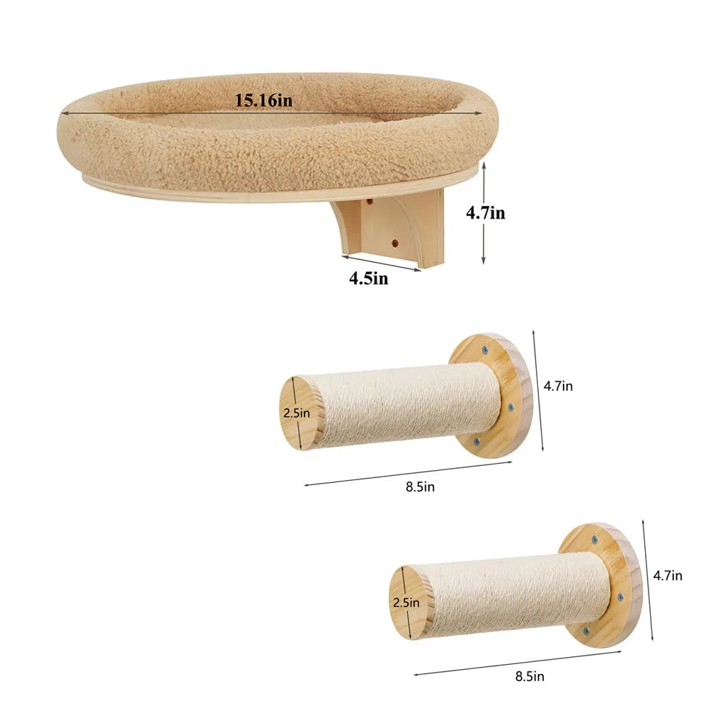 Cat Wall Mounted Pine Wood Climbing Tree With Scratching Post