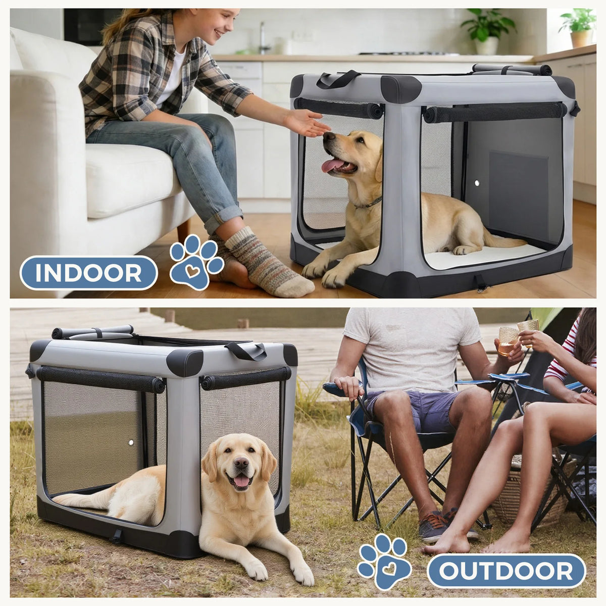 JHK Foldable Soft Dog Crate Pet Kennel With Three Doors