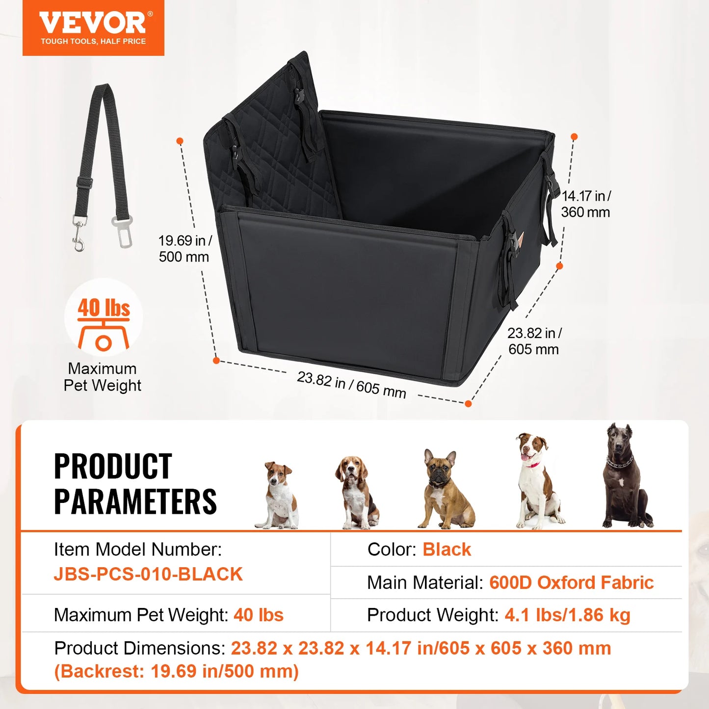 SucceBuy Waterproof Dog Car Seat Booster With Leash