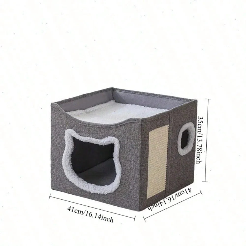 XMSJ Foldable Double Layer Cat House With Toy Tunnel
