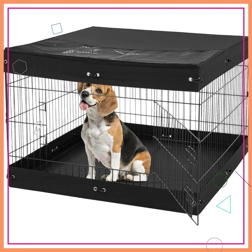 Foldable Dog Playpen With Top Cover And Front Door