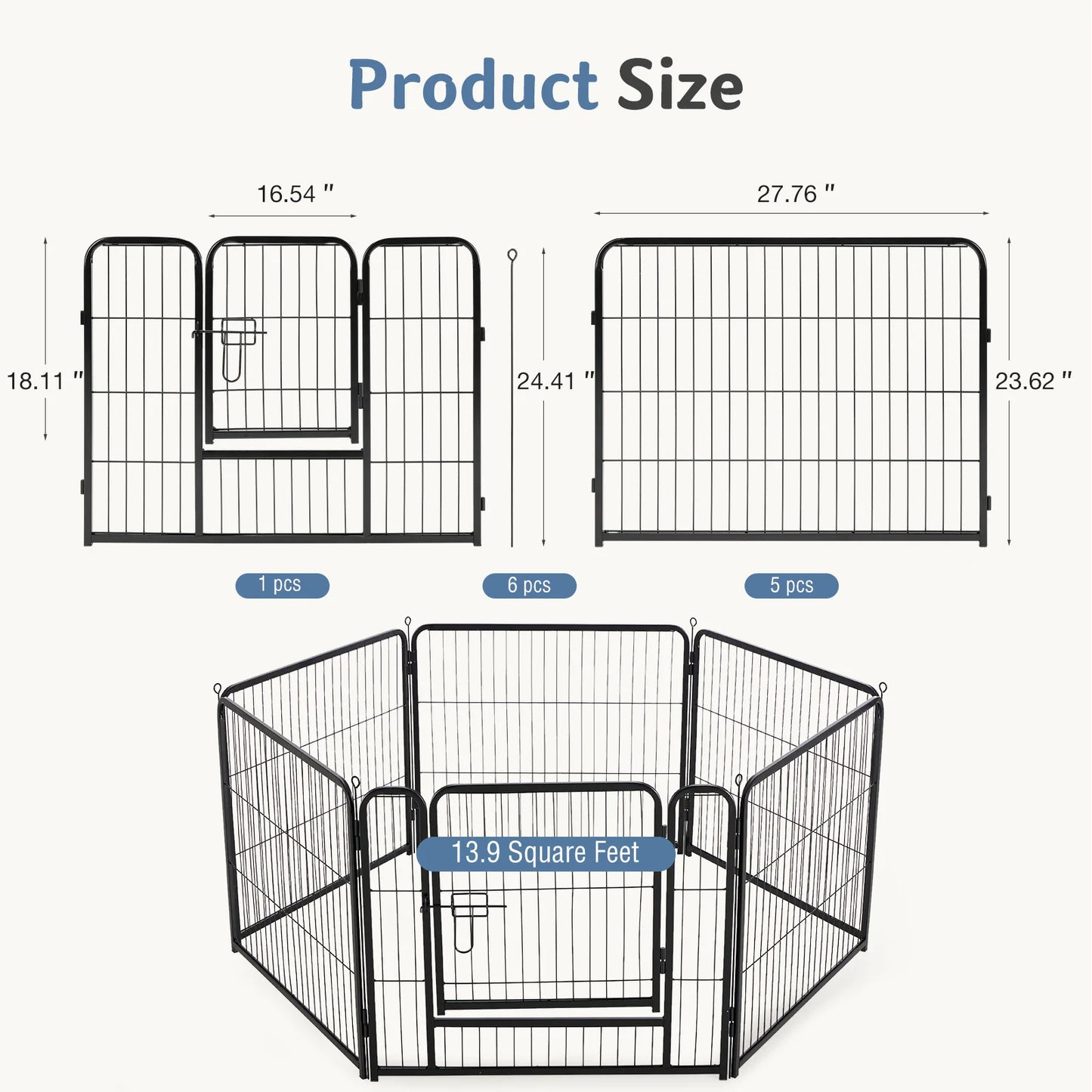 JHK 6 Panels Metal Dog Playpen Fence Foldable For Outdoor Yard