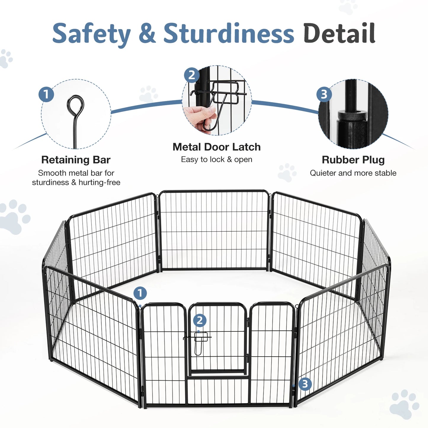 JHK Metal Dog Playpen 8 Panel Folding Fence Outdoor