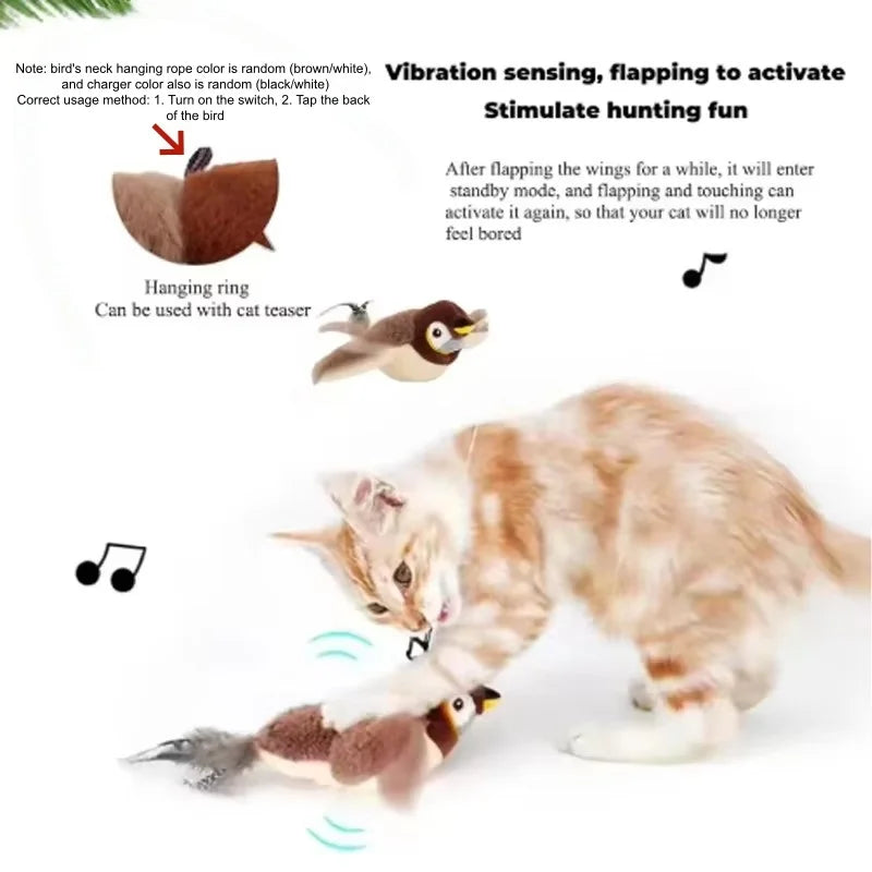 Simulated Bird Cat Toy With Touch Activated Chirping Plush Pet