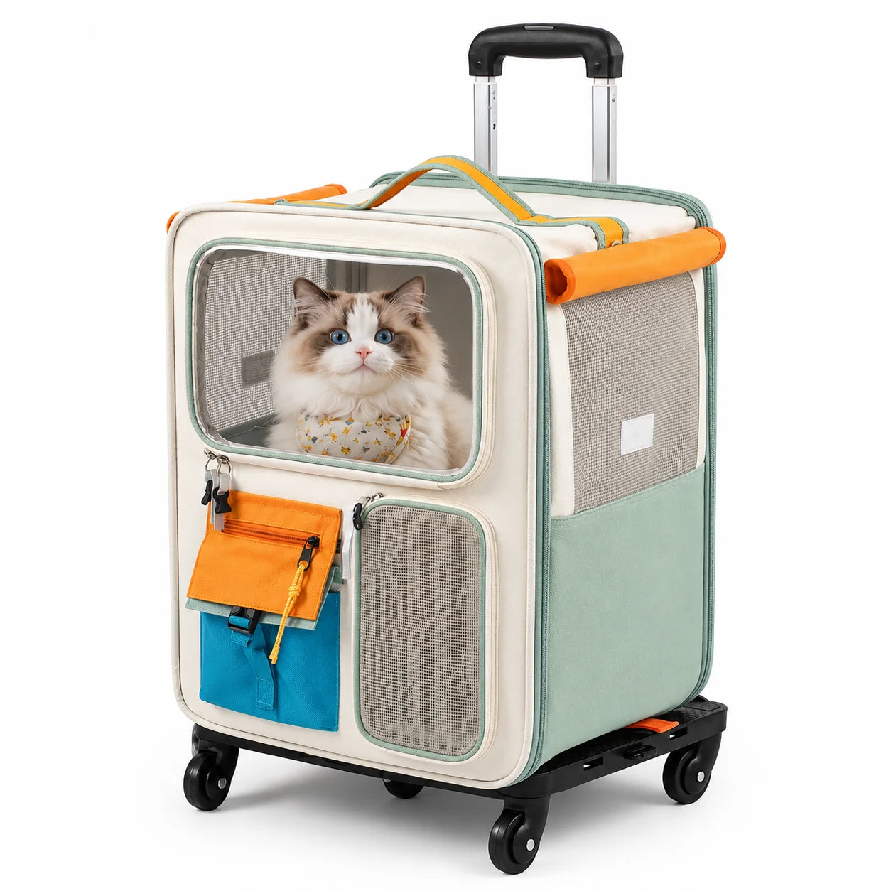 2 In 1 Rolling Cat Carrier With Wheels Telescopic Handle