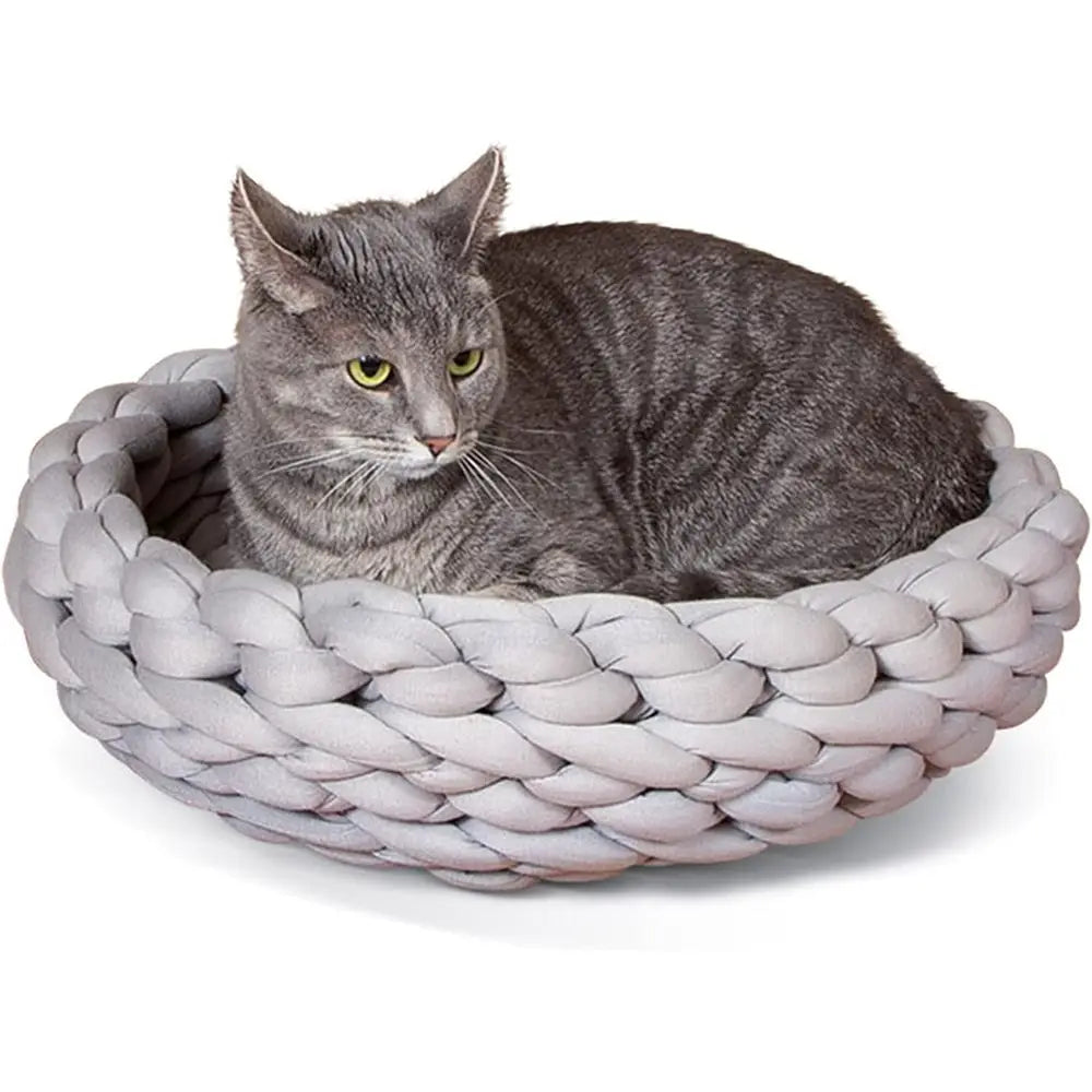 Handwoven Soft Knitted Cat Bed With High Walls