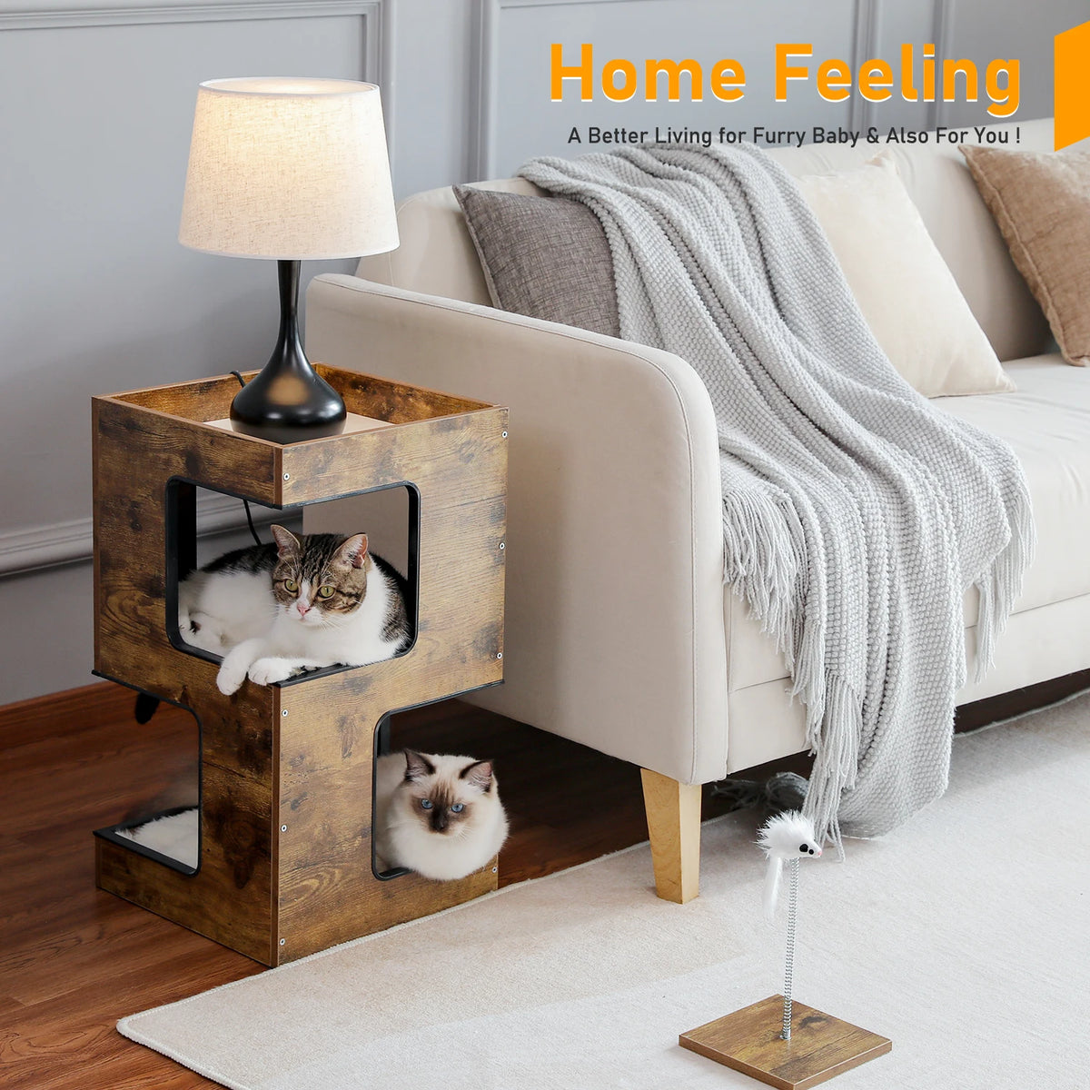 Pawz Road Modern Wood Cat Condo House With Removable Mats