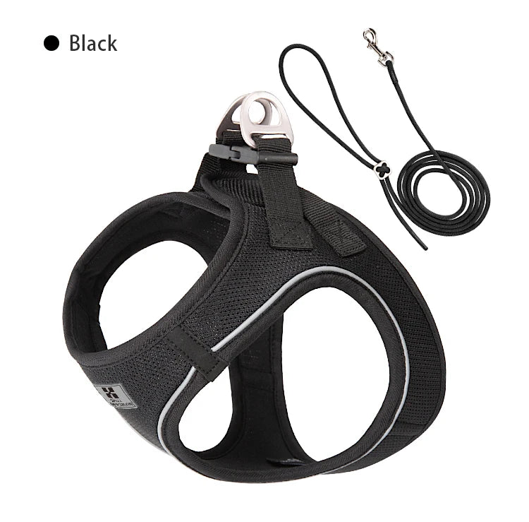 Reflective Nylon Dog Harness Leash Set For Outdoor Walking