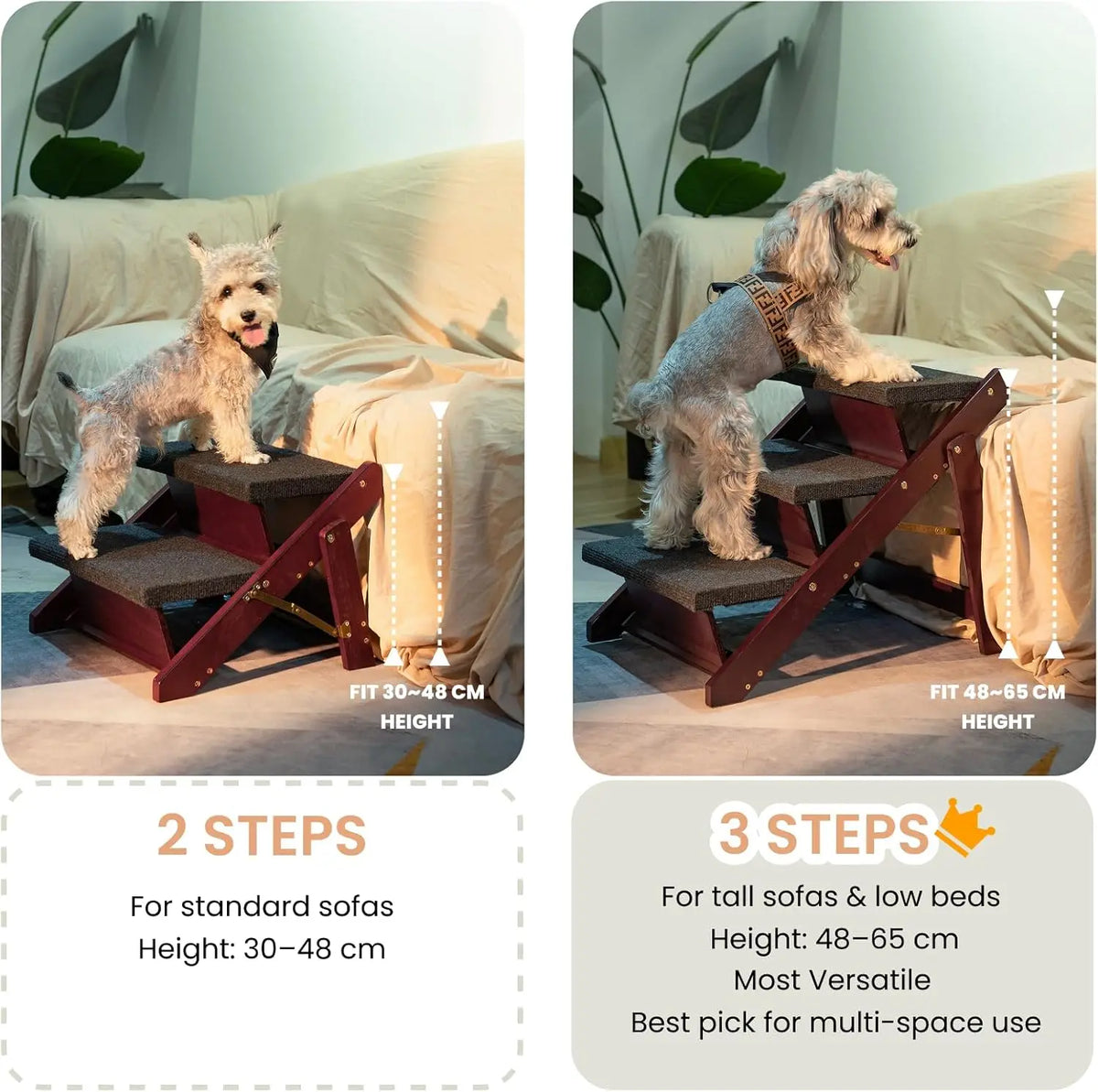 Premium Foldable 3 In 1 Pet Stairs Ramp Wood Construction
