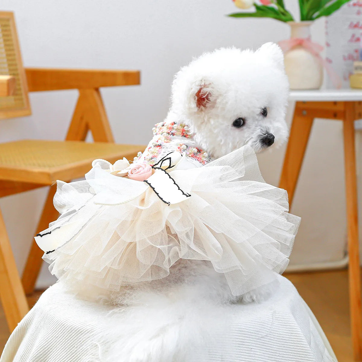 Tutu Style Dog Dress With 3D Flower Bow Wedding Party