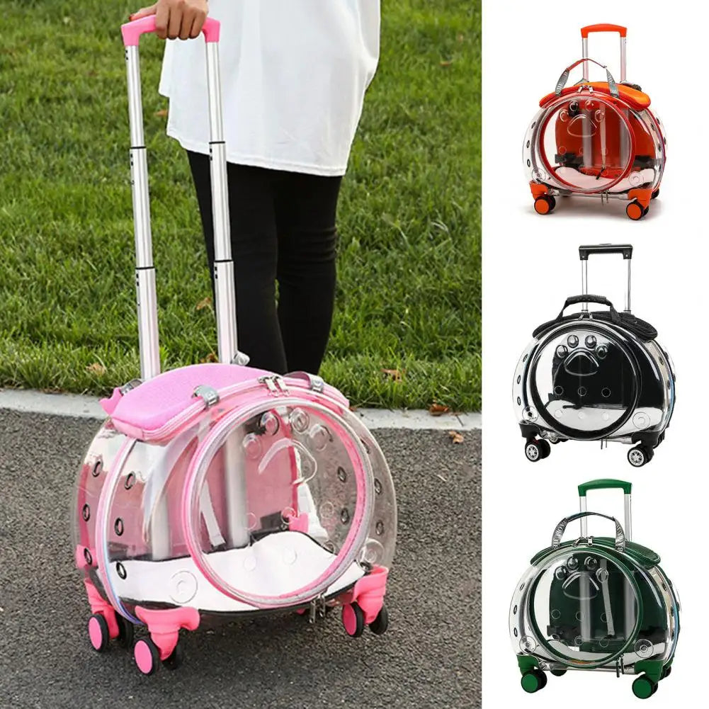 Portable Pet Trolley Case With Silent Wheels And Clear Ventilation