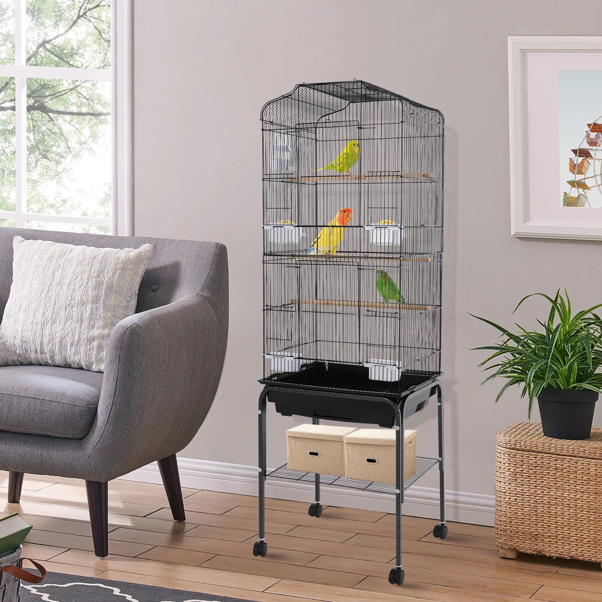 Heavy Duty Bird Cage With Stand And Wheels For Parrots