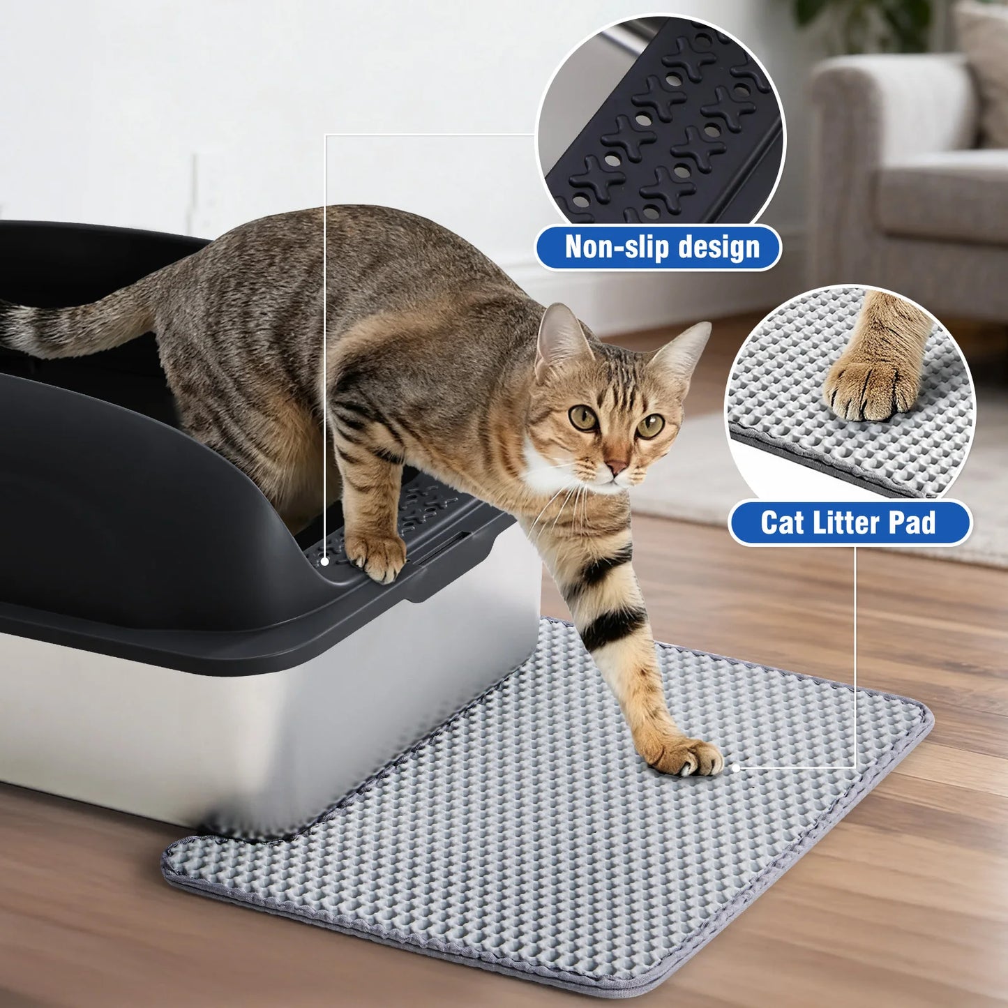 JHK Stainless Steel Large Cat Litter Box With Lid And Mat
