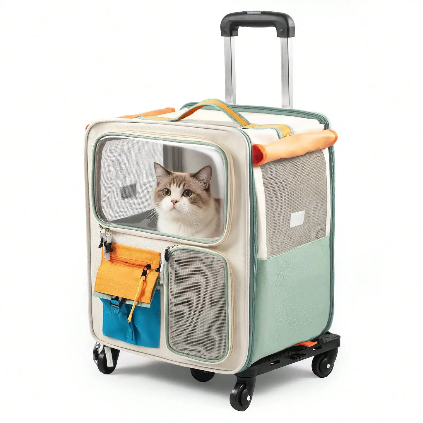 2 In 1 Rolling Cat Carrier With Wheels Telescopic Handle