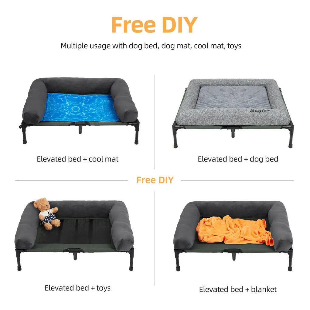 Bingopaw Elevated Indoor Outdoor Pet Lounger Bed With Bolster