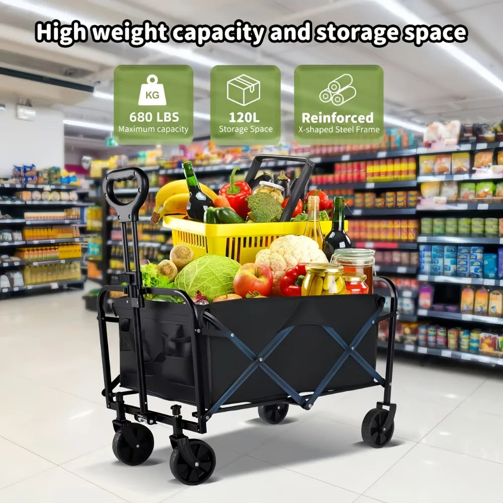 Heavy-Duty All-Terrain Folding Cart With Stainless Steel Frame