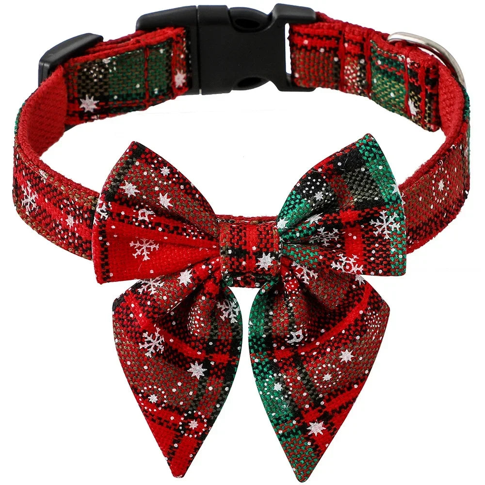 Christmas Snowflake Bow Dog Collars for Small to Large Dogs
