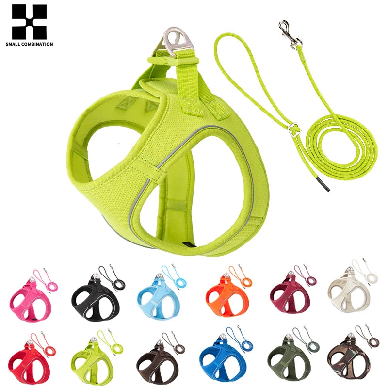 Reflective Nylon Dog Harness Leash Set For Outdoor Walking
