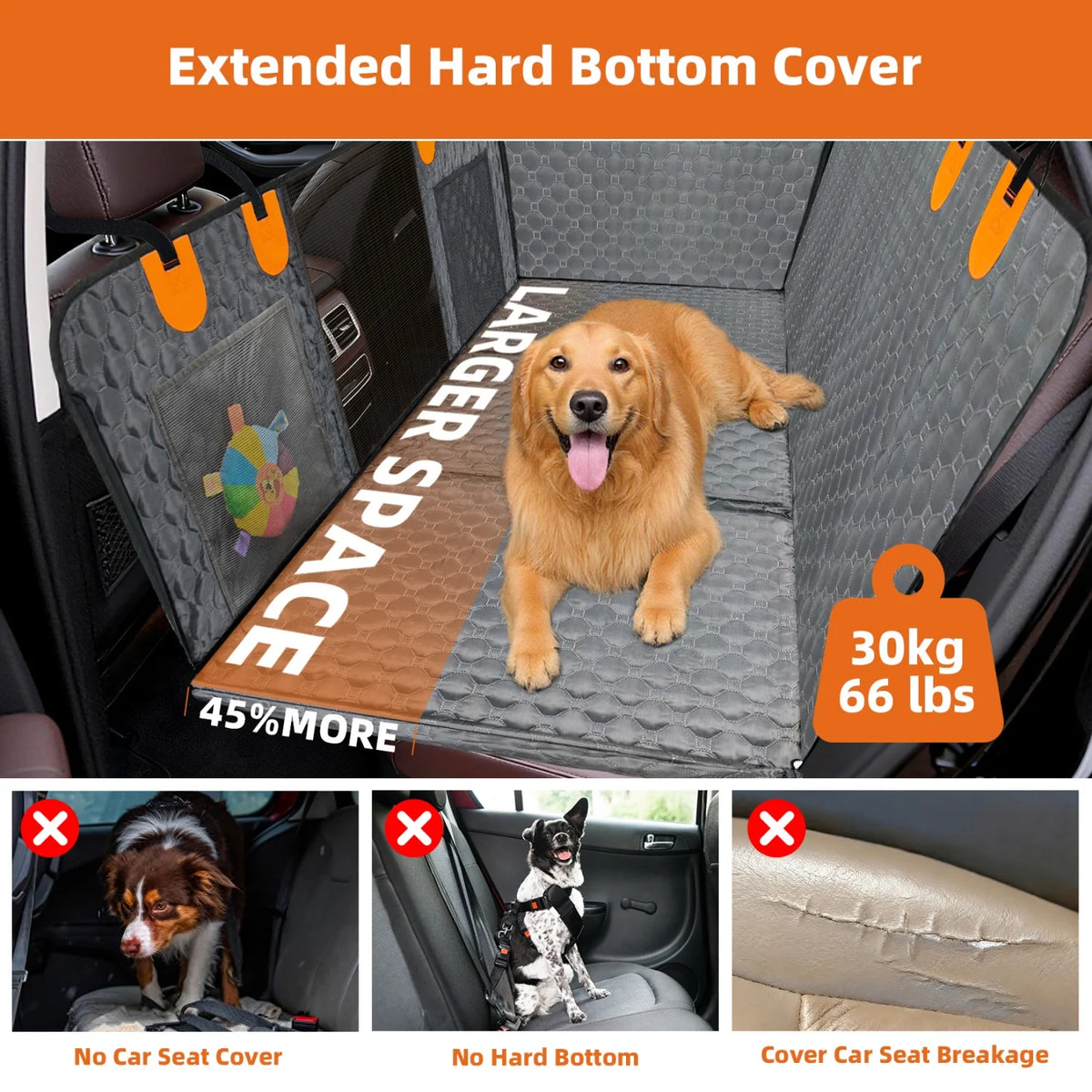 Bingopaw Waterproof Dog Car Seat Cover With Storage Pockets