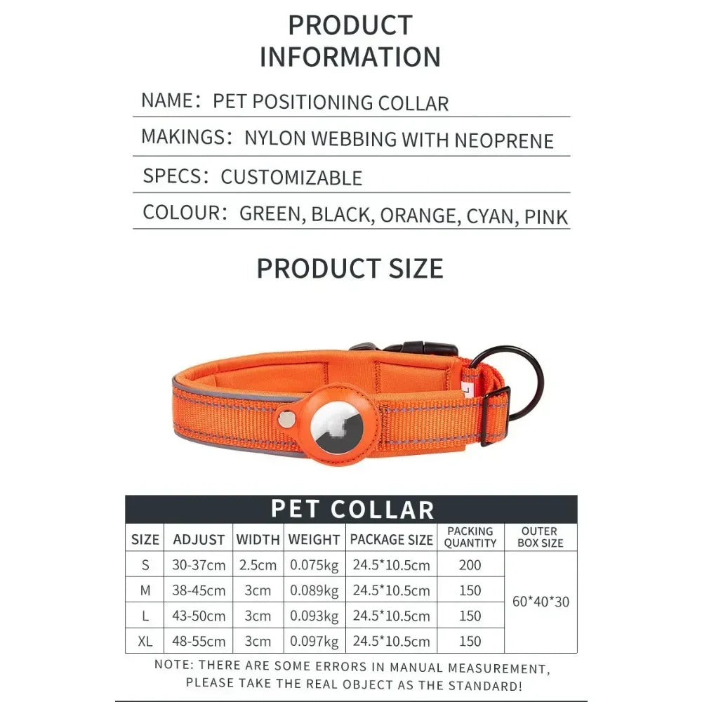 NONECN AirTag Dog Collar Reflective Padded Adjustable