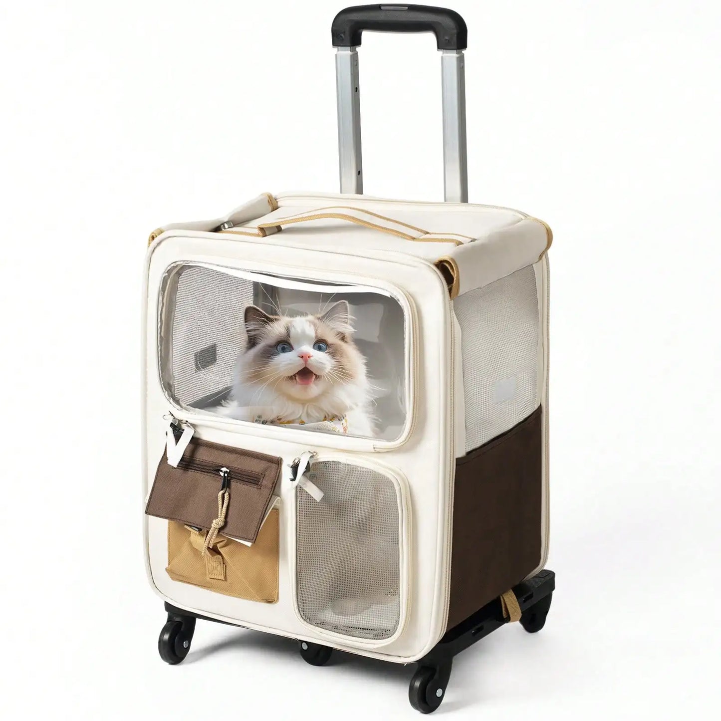 2 In 1 Rolling Cat Carrier With Wheels Telescopic Handle
