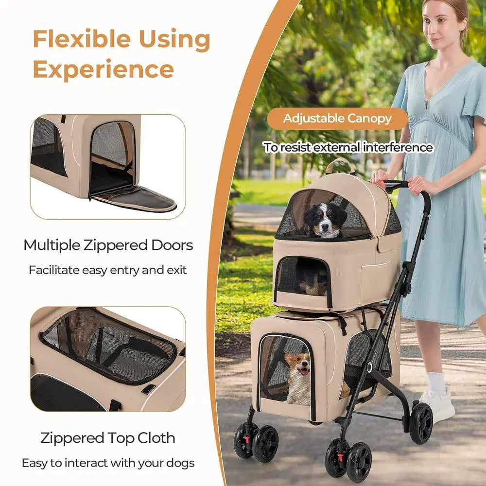 Double Dog Stroller Pet Carrier With Detachable Carriers