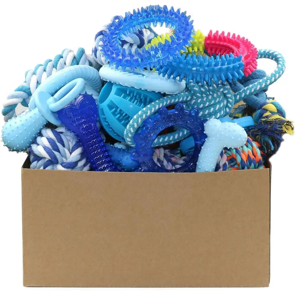 Puppy Chew Toys 20 Pack Teething Rings Ropes Rubber Bundle For Small Dogs