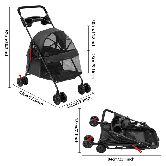 Ergonomic Foldable Pet Travel Cart With Breathable Mesh Ventilation