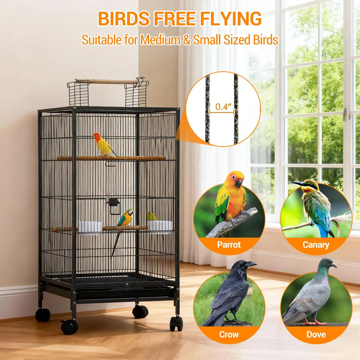 Studyset Small Bird Cage With Wheels And Top Stand Carrier