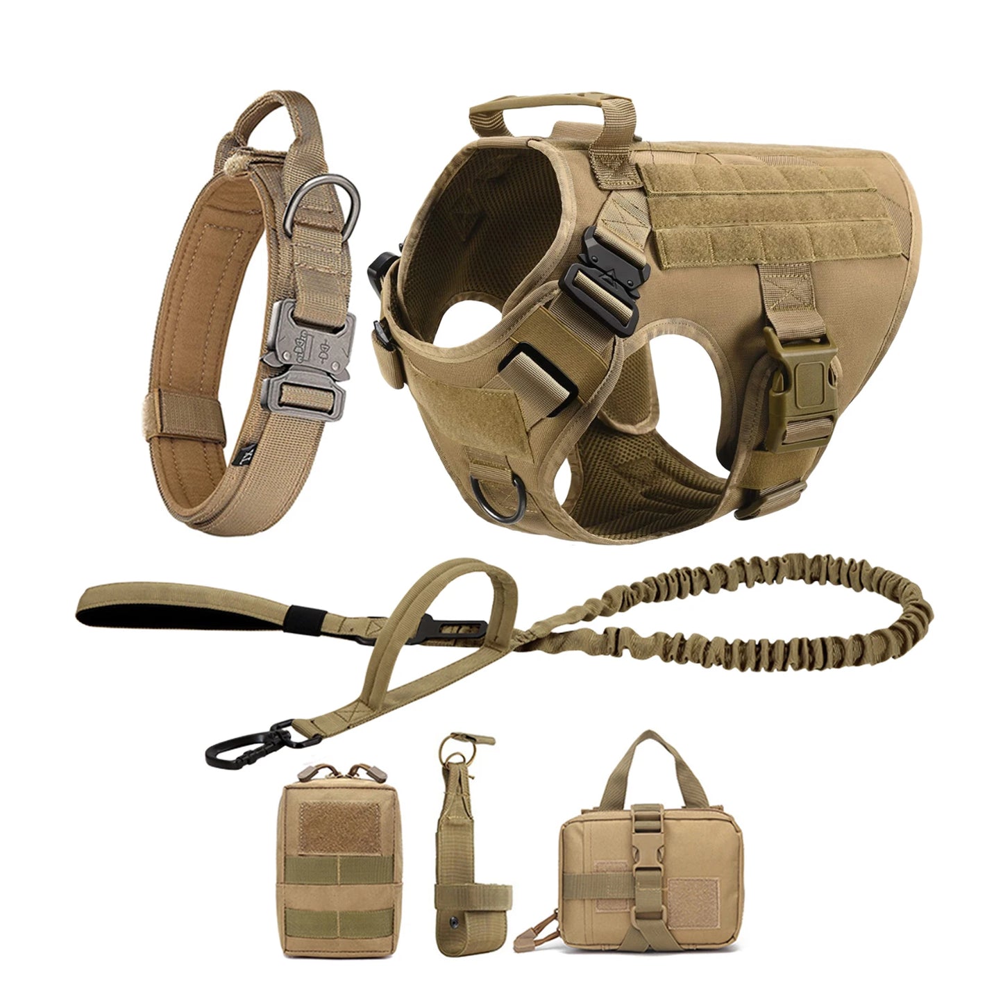 Tactical Nylon Dog Harness Collar Leash Set Training Vest