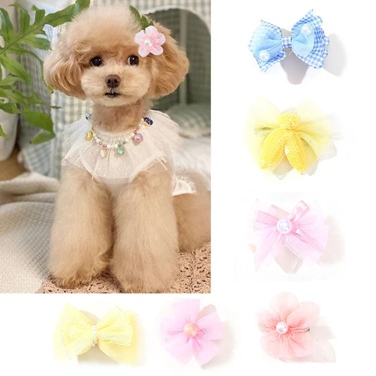 4Pcs Dog Bow Hair Clips For Pets Yorkie Topknot Bows