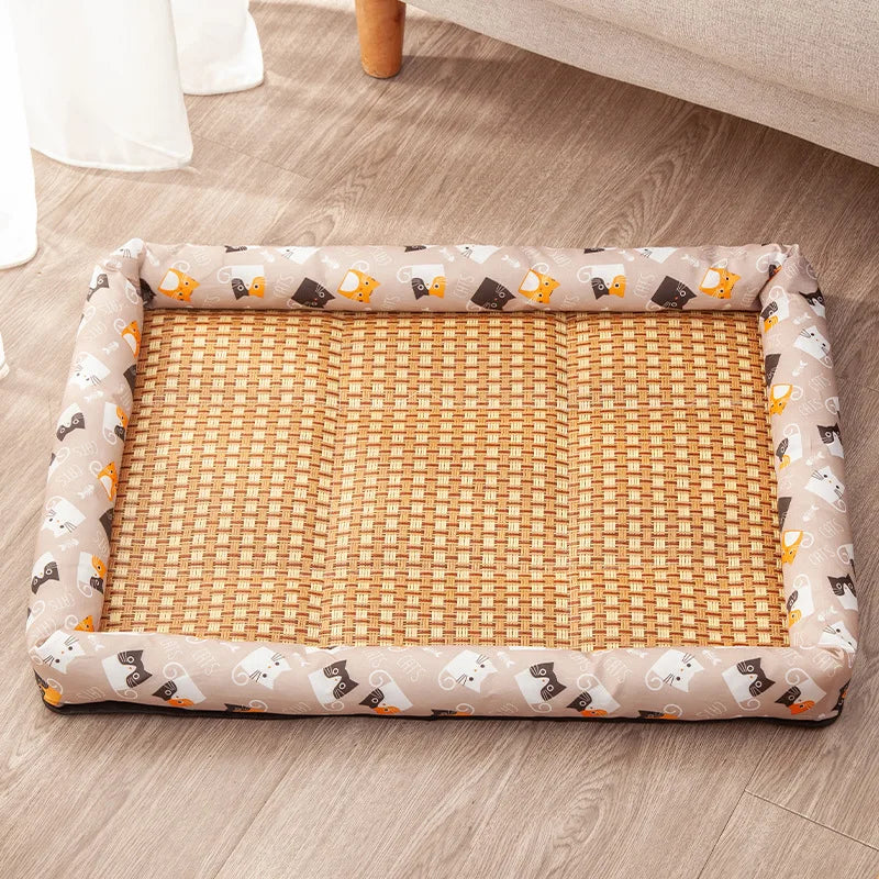 NONECN Cooling Rattan Dog Mat Bed for Summer Comfort
