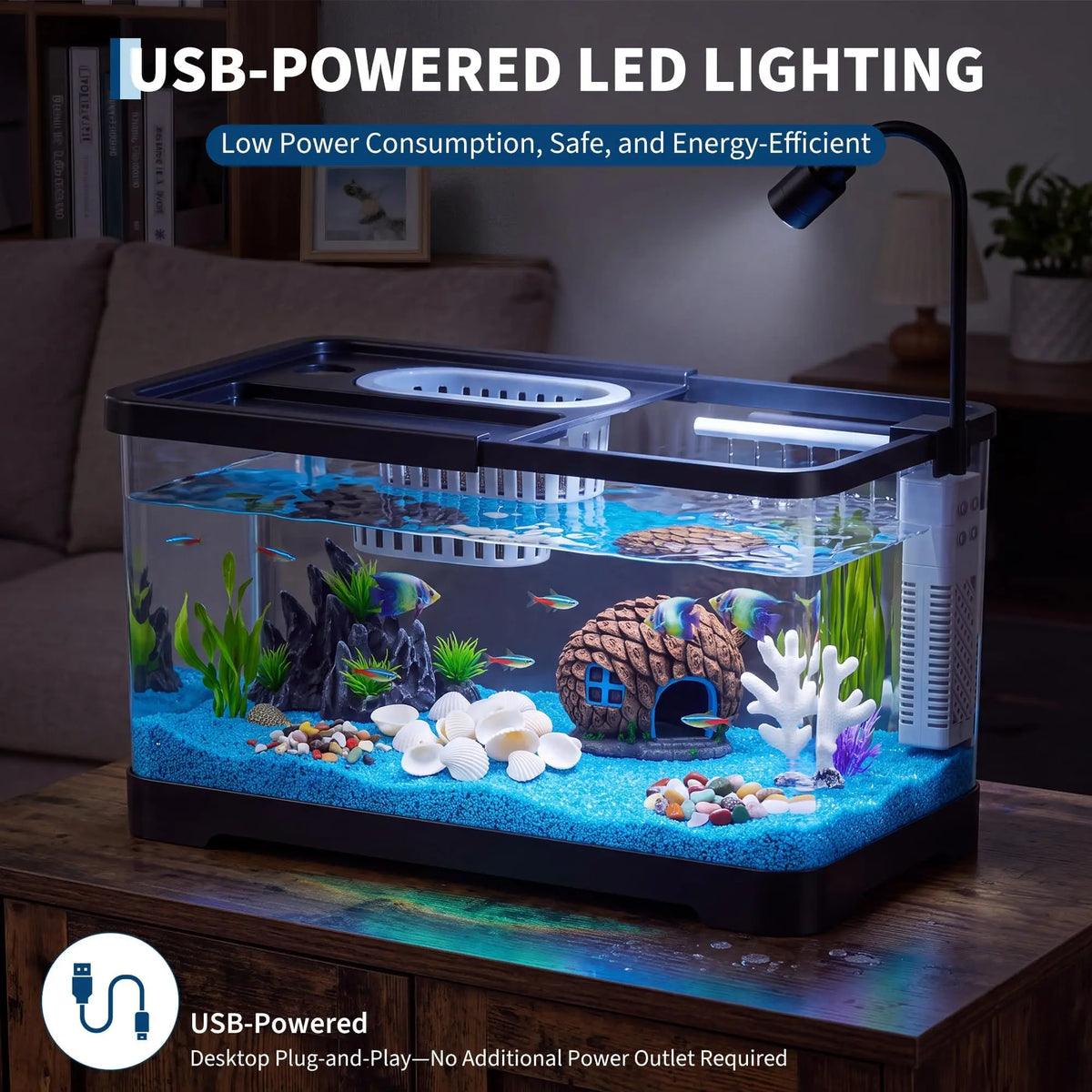 Complete Fish Tank Starter Kit With Filter And Light For Aquatic Pets