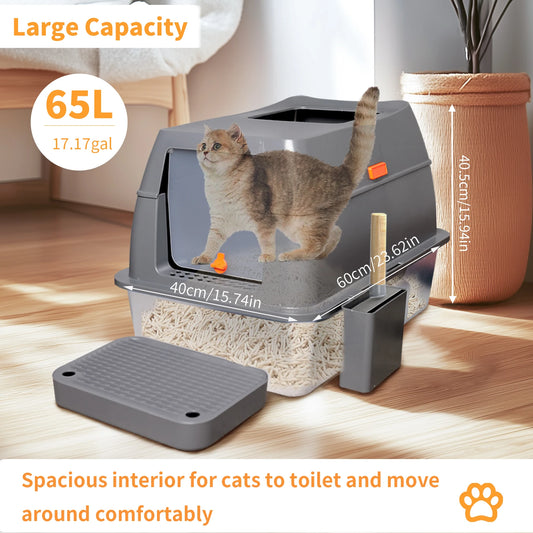 Stainless Steel Cat Litter Box Enclosed With Lid And Scoop