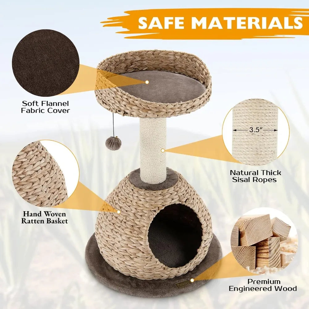Modern Cat Tree With Natural Sisal Post And Wicker Perch
