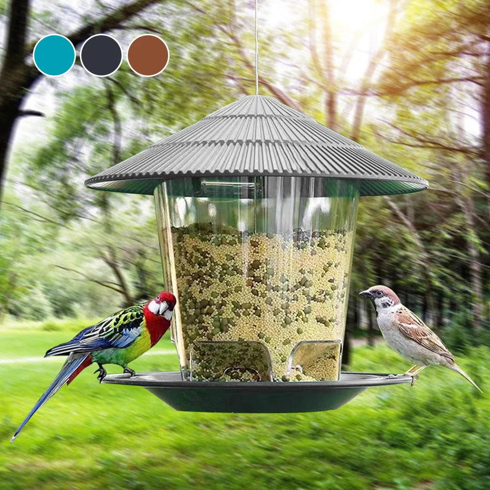 Garden Hanging Bird Feeder With Terrace Roof And Rope Hook