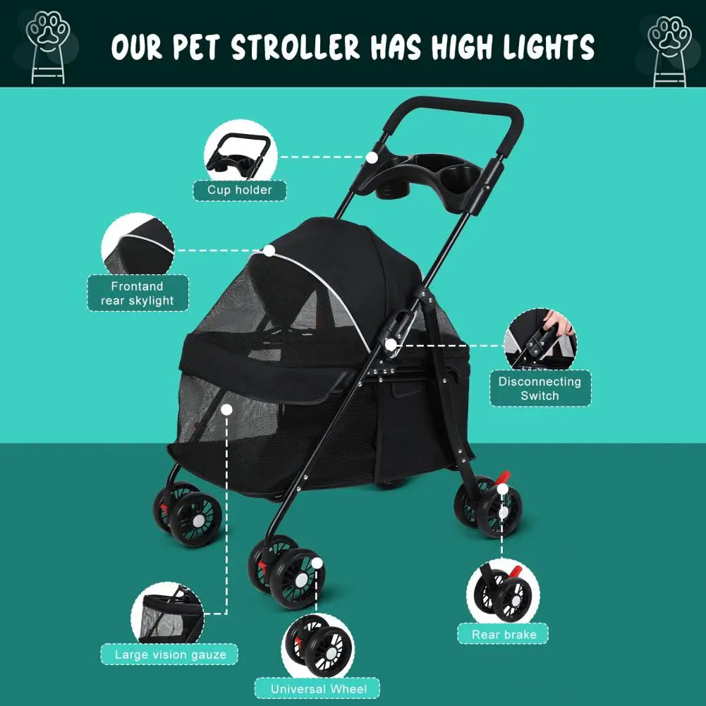 Pet Dog Cat Stroller Outdoor Folding Travel Cup Holder