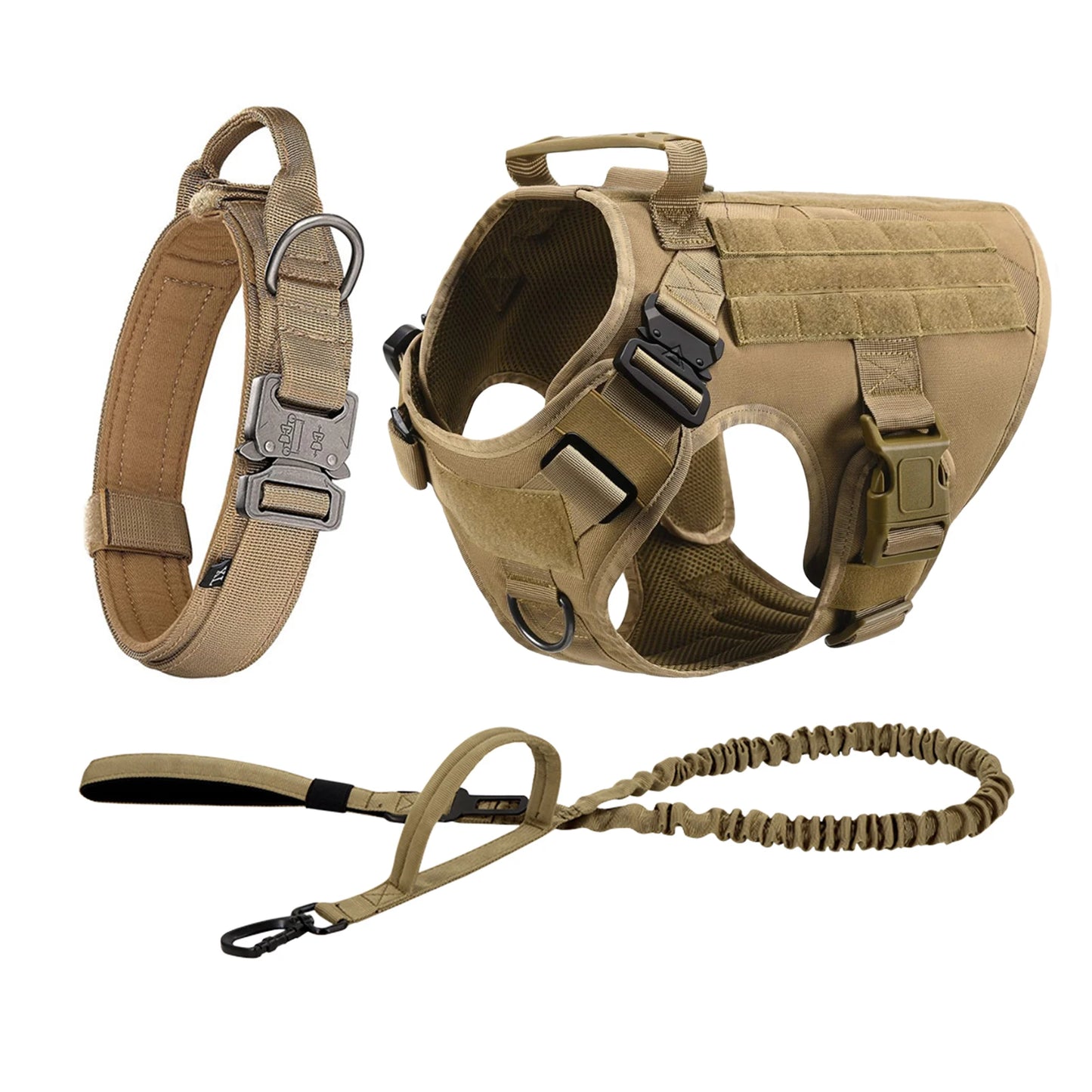 Tactical Nylon Dog Harness Collar Leash Set Training Vest