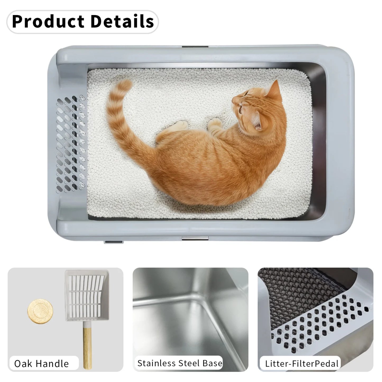 Stainless Steel Cat Litter Box Large High Sided Open Pan