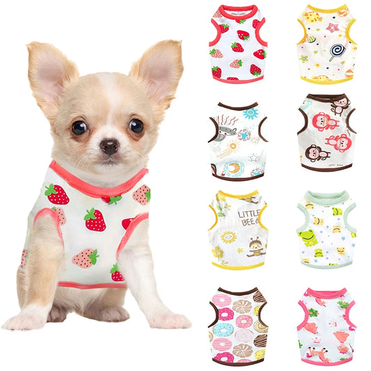 DoggyZStyleCN Summer Dog Vest Cute Cartoon Strawberry Bee Print