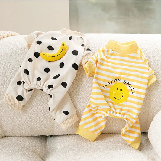 Striped Smile Print Dog Jumpsuit Pajamas Costume For Pets