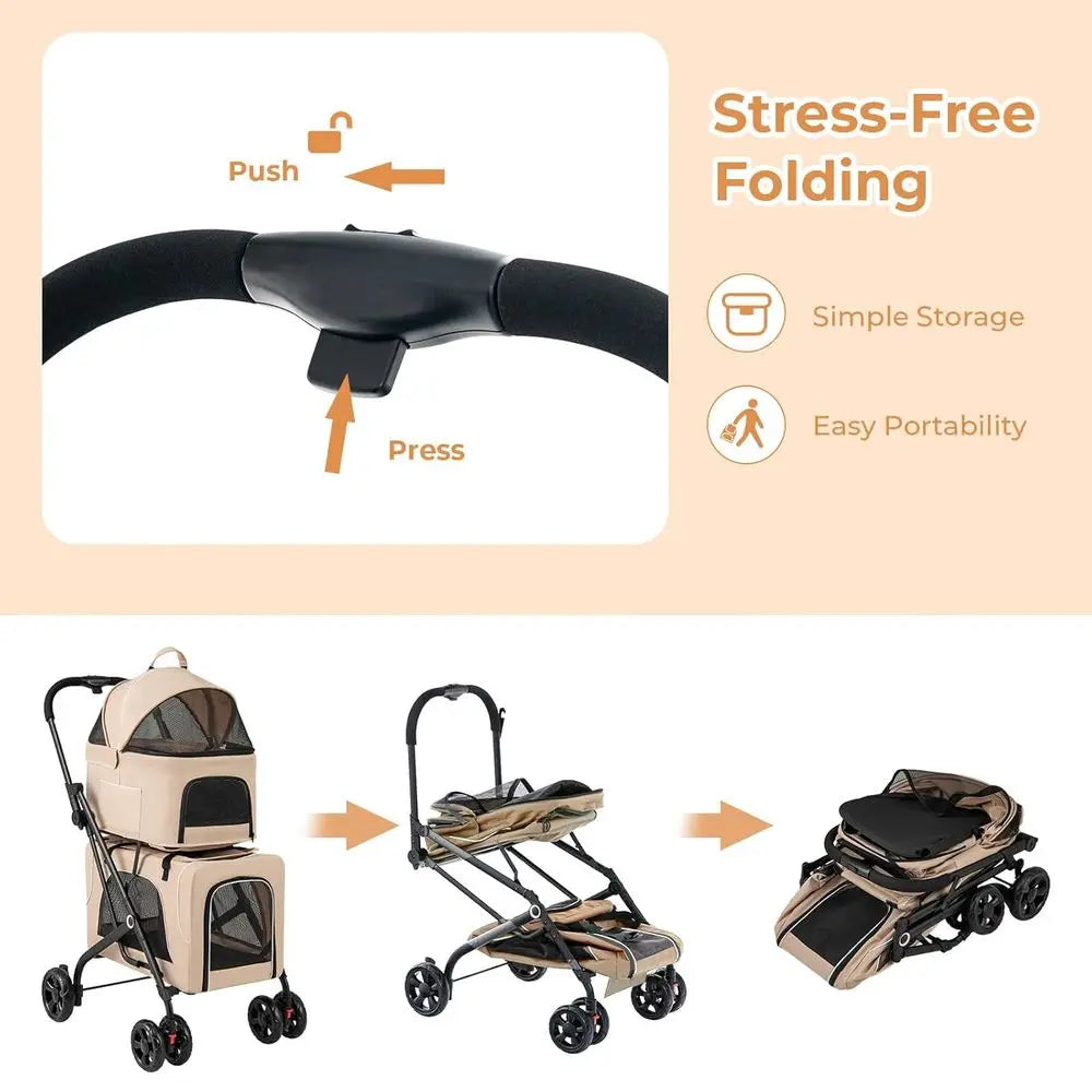 Double Dog Stroller Pet Carrier With Detachable Carriers