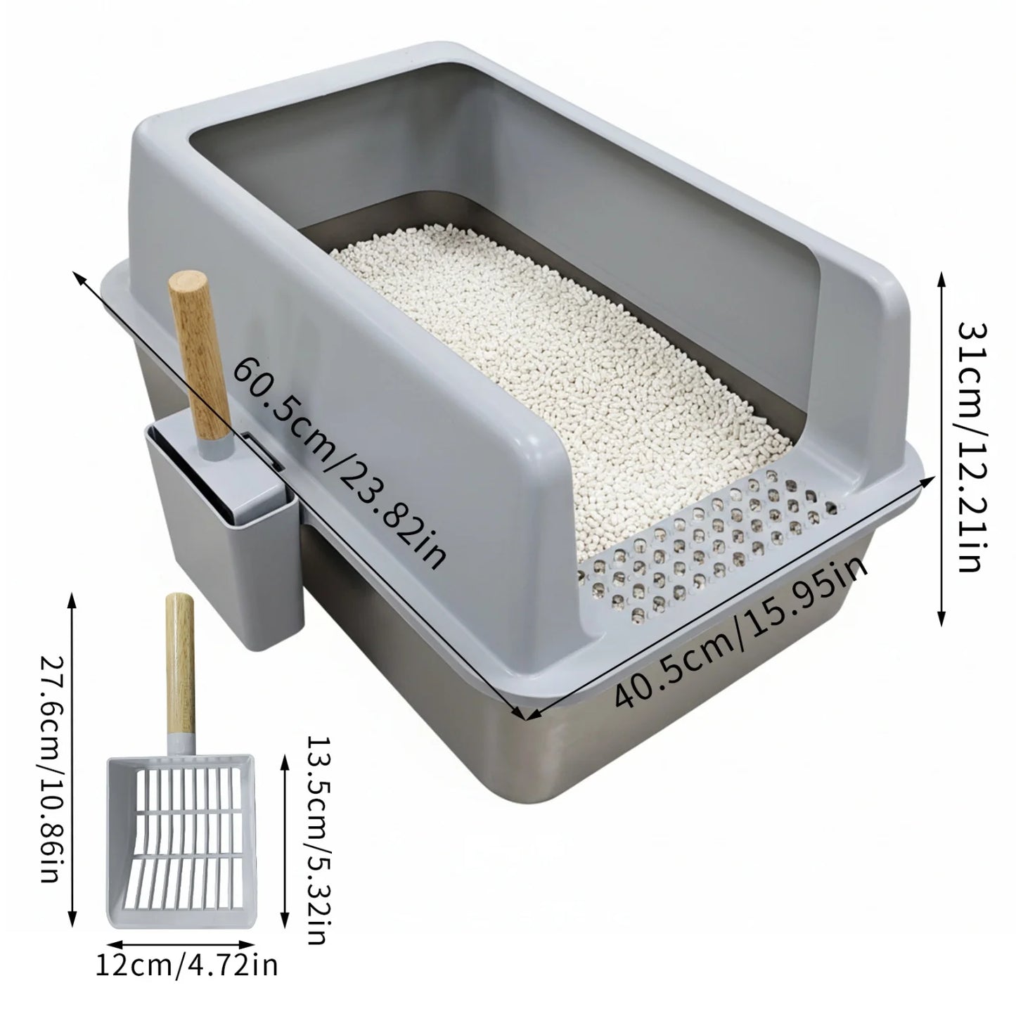 Stainless Steel Cat Litter Box Large High Sided Open Pan