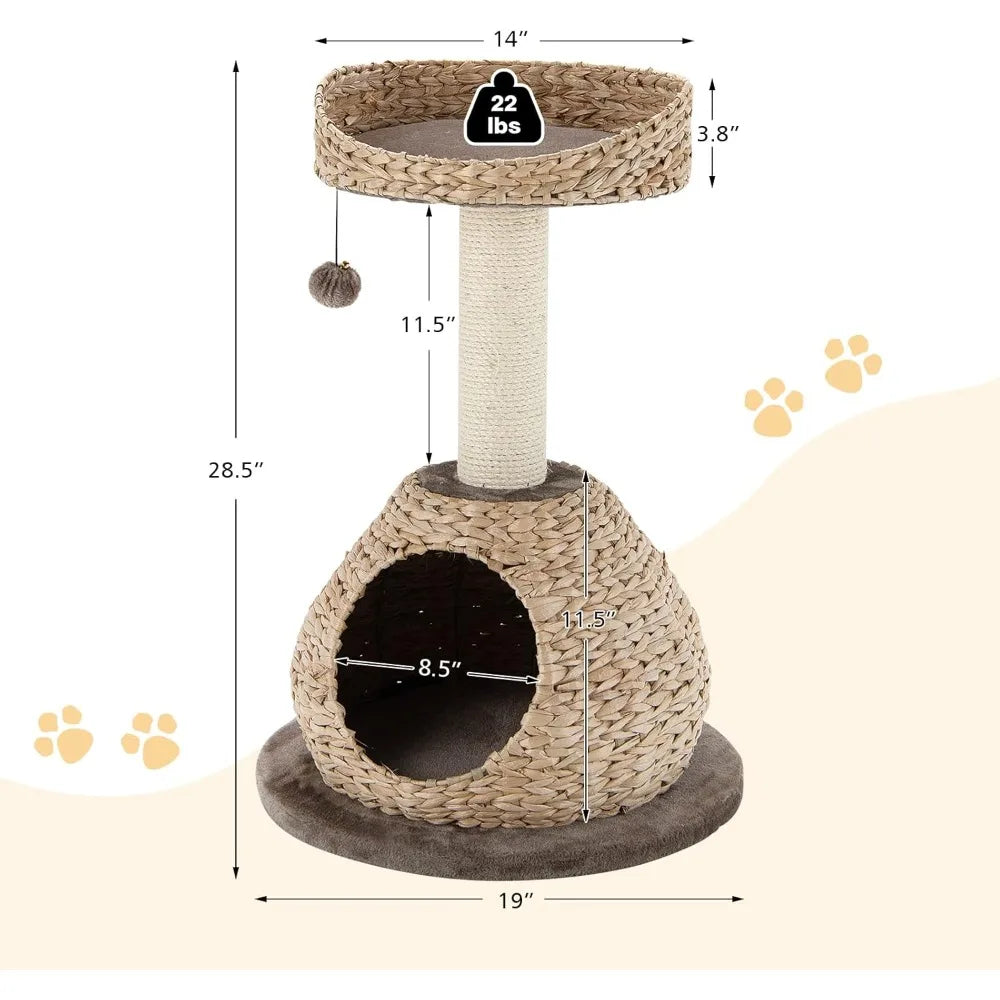 Modern Cat Tree With Natural Sisal Post And Wicker Perch