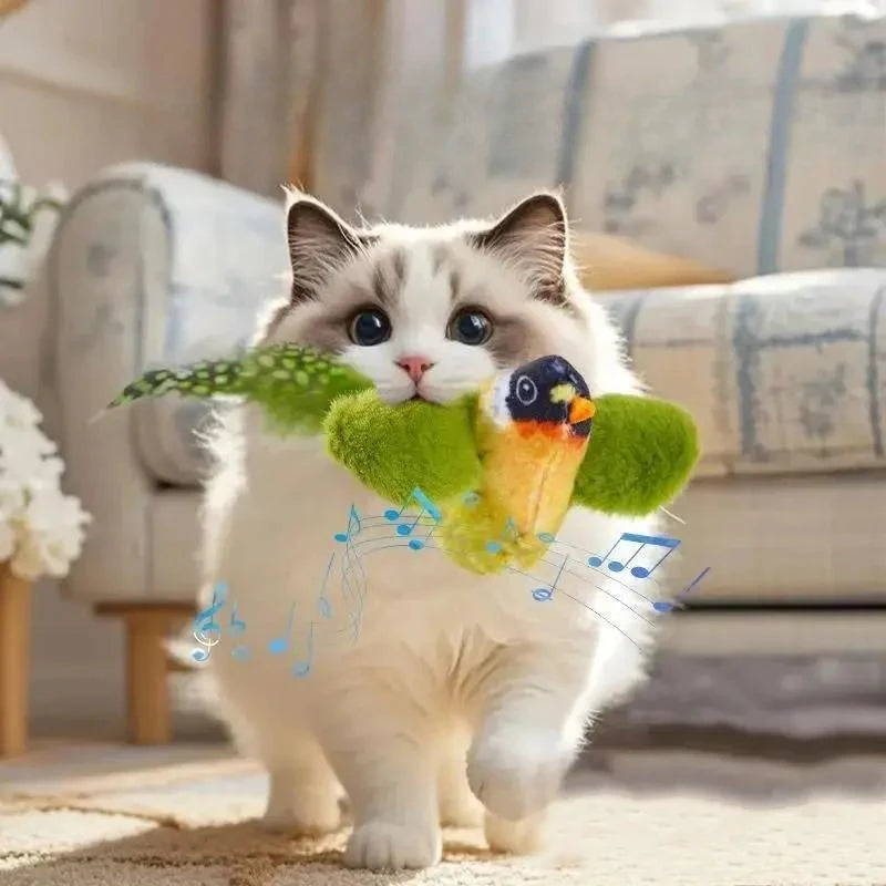 Wall Mounted Sound Activated Plush Bird Catnip Kitten Toy