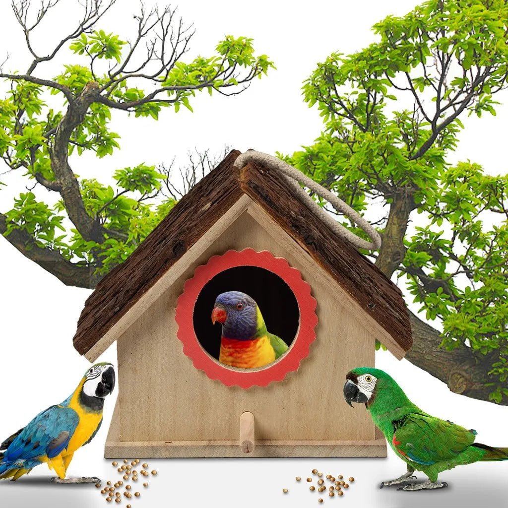Wooden Bird House Nest Box For Outdoor Hanging Garden Decor